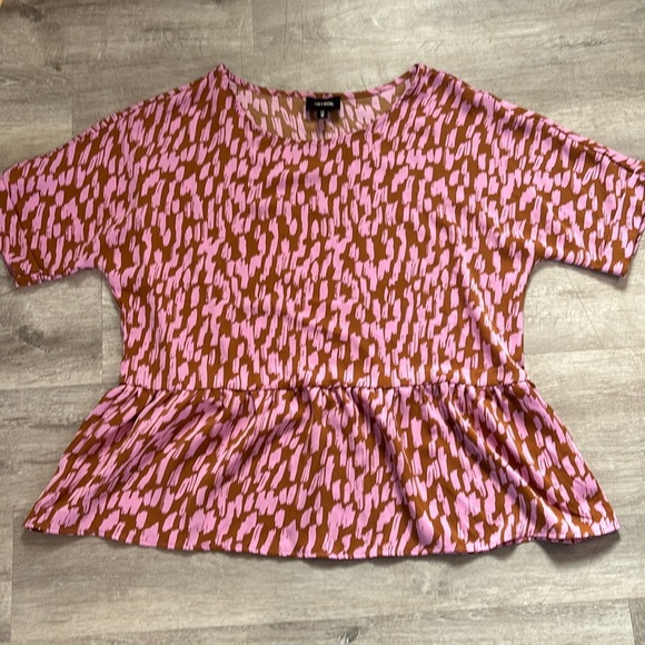 Heyson Womens Bronze Pink Peplum Blouse Pullover Oversized Look Shortsleeved S - Picture 1 of 6